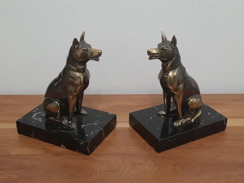 1930s Art Deco French Figural Bookends Doberman Dogs by Jamar