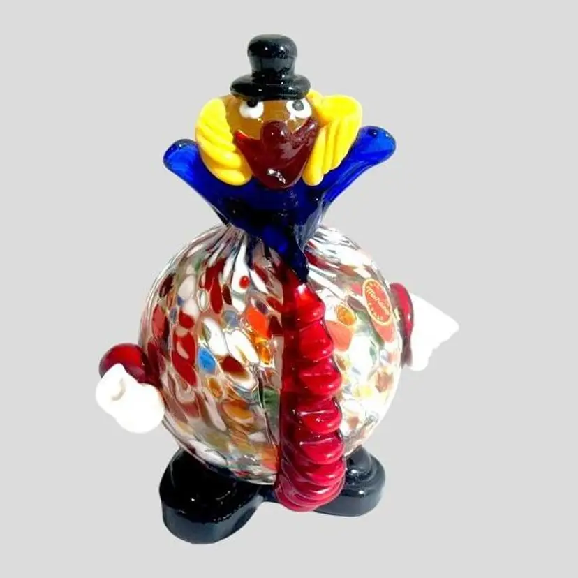 1970's Murano Italian Blown Glass Round Belly Colorful Clown, Murano Sticker Attached