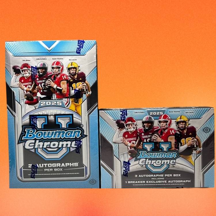 2025 Bowman Chrome University Football Dual Case (1 Hobby, 1 Delight, 22 Boxes!) Pick Your Team Live Rip #1 MBB1656