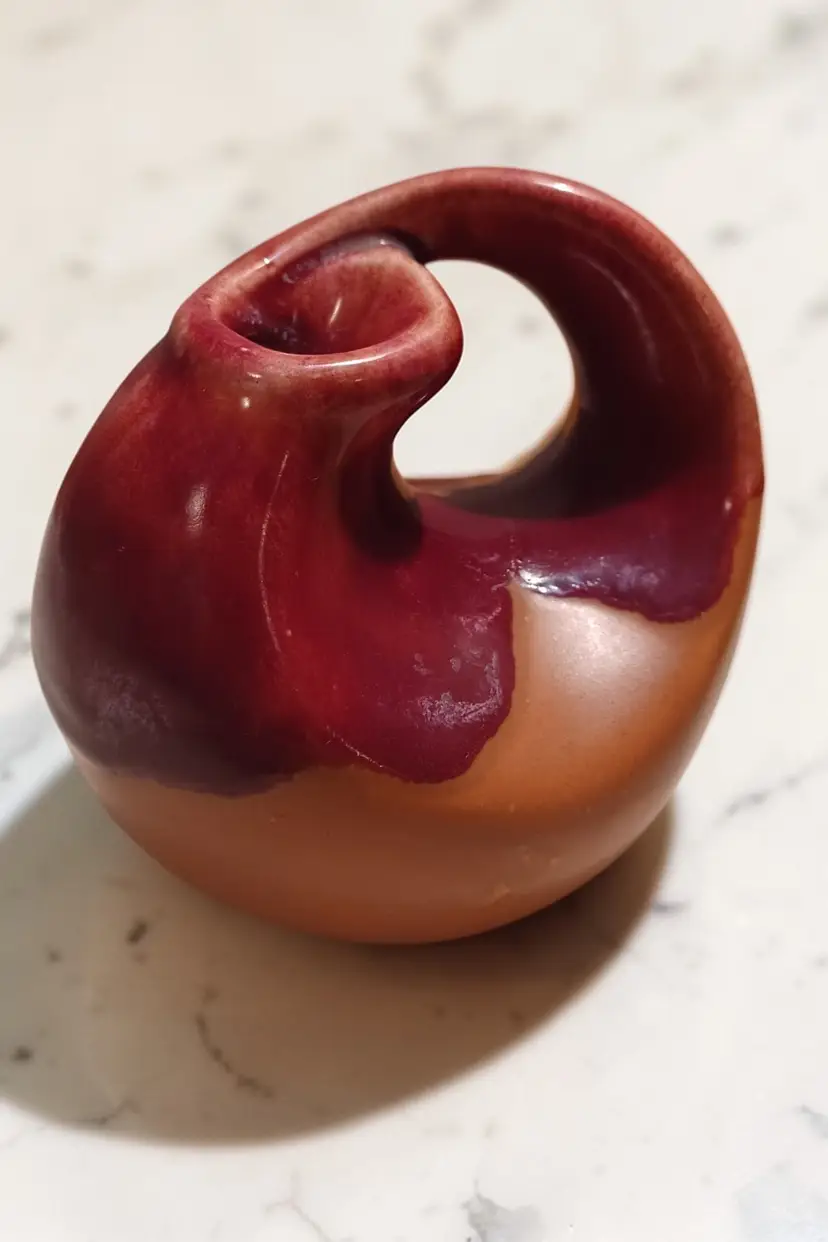 Vintage Small Japanese Clay Pitcher Vase Drip Glaze Art Deco Style Unique Design