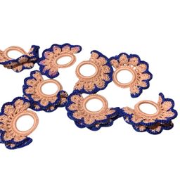 08. Set Of Eight Vintage Crocheted, Pink And Blue Napkin Ring Holders.