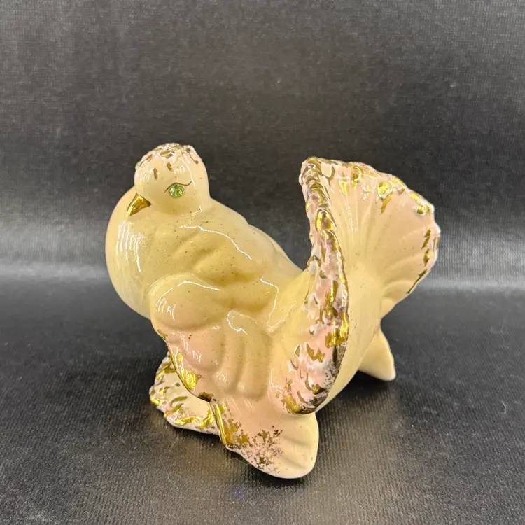 Vintage Luster Pink & Gold Dove Birds Rhinestone Eyes