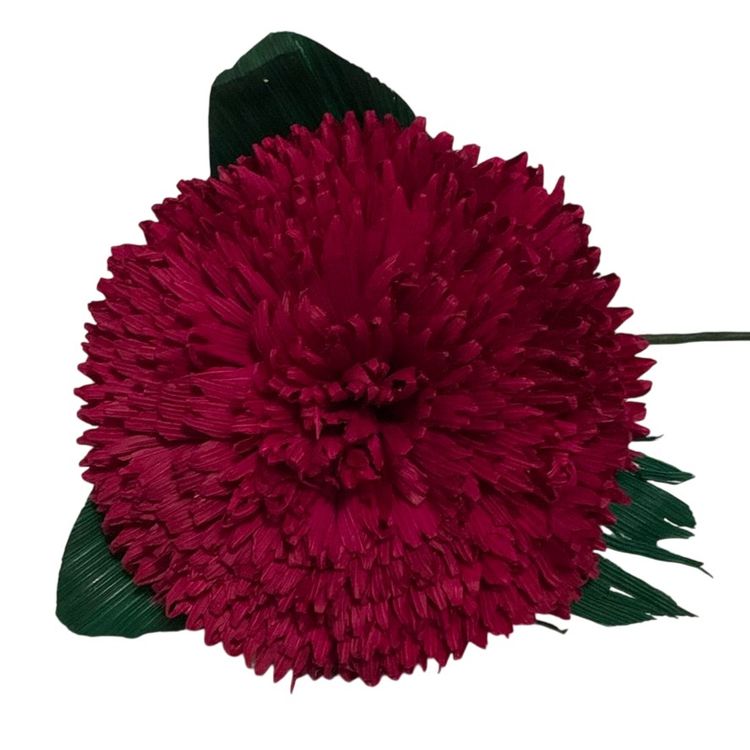 # 037  Handcrafted Raspberry Purple Color Corn Husk🌻 Carnation Flowers 4” Blossom Approximately 10” Long