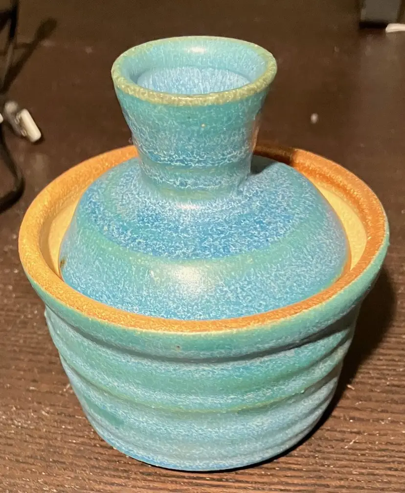 Studio Pottery Blue Container with Lid Signed