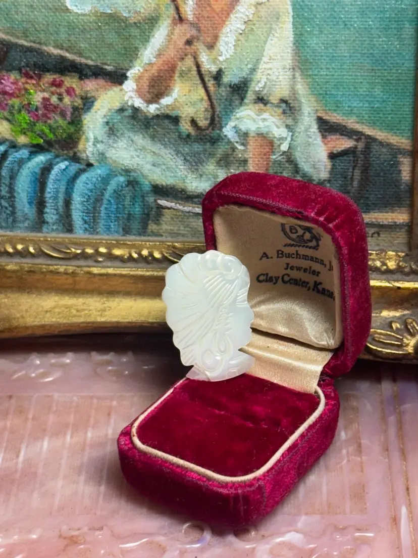 Vintage Carved Mother Of Pearl Lady Portrait 1”