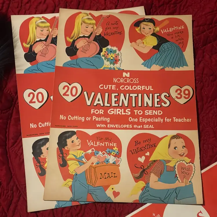 Vintage Valentine Day Box And Ephemera