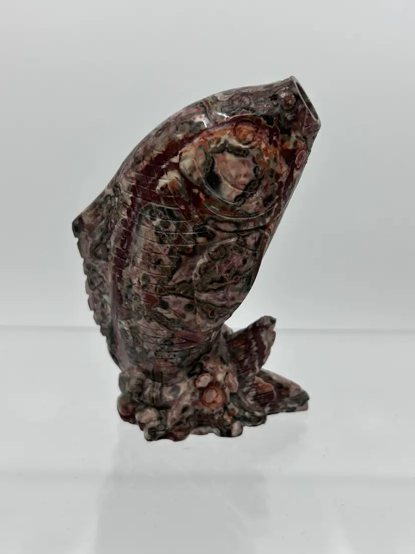 Carved Stone/agate/jasper Small Open Mouth Fish Figurine