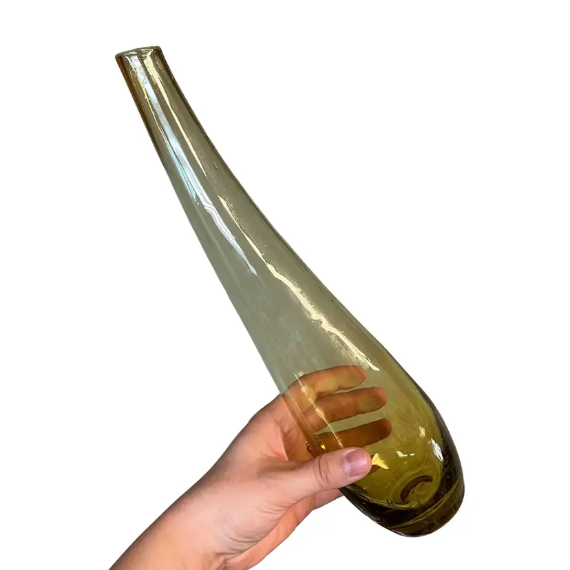 Curved Neck Light Amber Glass MCM Vase