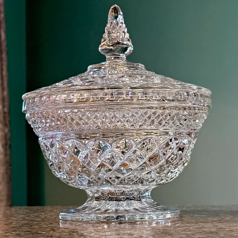 #01 Vintage Anchor Hocking Wexford Clear Pressed Glass Round Pedestal Lidded Candy Dish