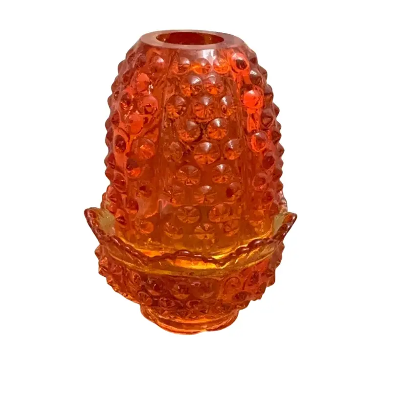 2-piece Fenton Colonial Orange Hobnail Fairy Light 4 1/2” X 3” -GLOWS!