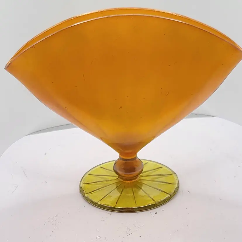 Antique 1920's Fenton Iodized Stretch Glass Gold Tangerine Rib Fan Vase 6" x 7 "