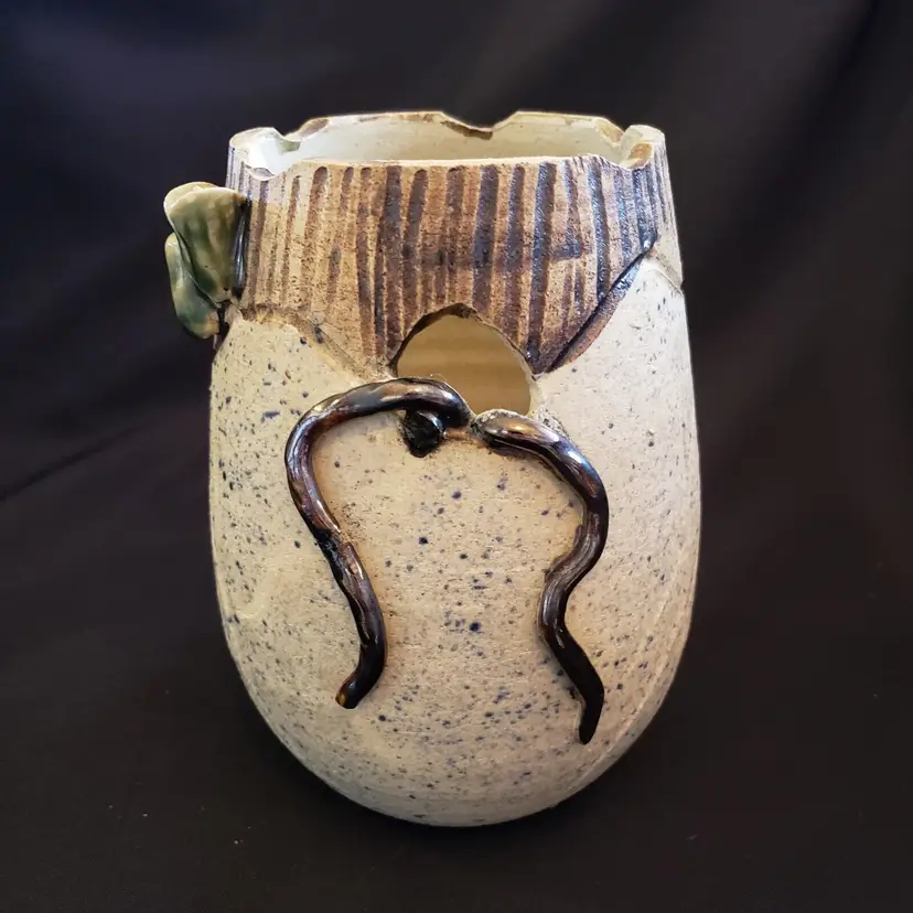 Art Pottery Ceramic Vase Hand Painted Hand Crafted with Condition Issues Vintage