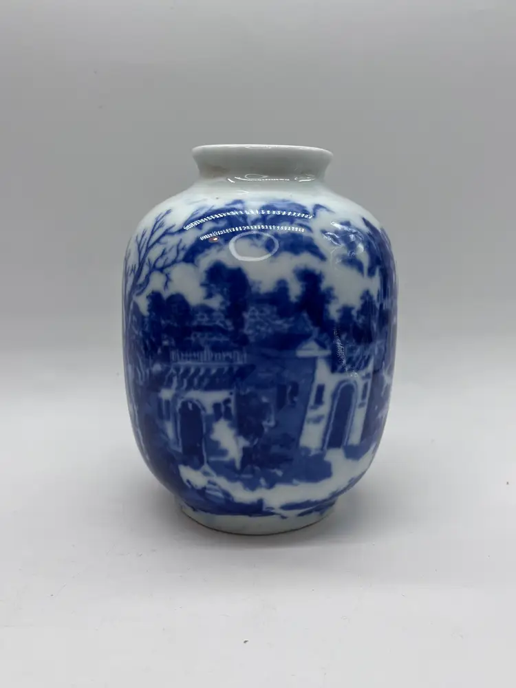 Vintage Flow Blue Vase Victorian Ware Ironstone Mid Century England