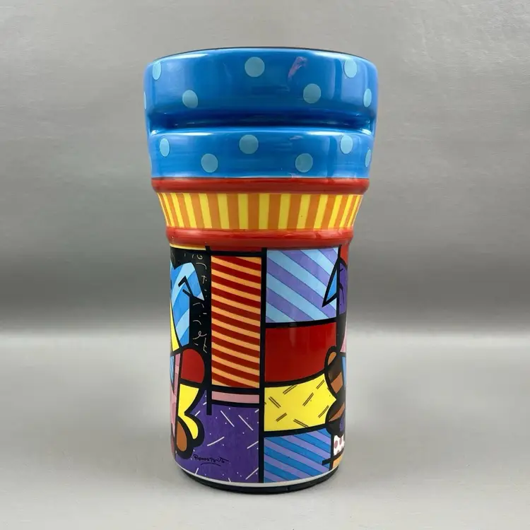 Romero Britto Bulldog Coffee Beverage Travel Mug Pop Art Dog 6.5"