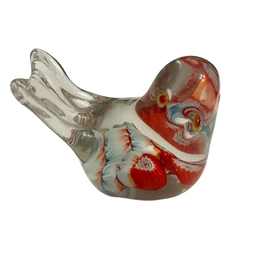 Small Art Glass Clear Bird Paperweight With Colorful Millefiori 2β X 2 1/4β