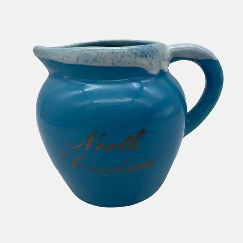 Paden City Artware Souvenir Creamer North Carolina Blue & White Dripware 3"