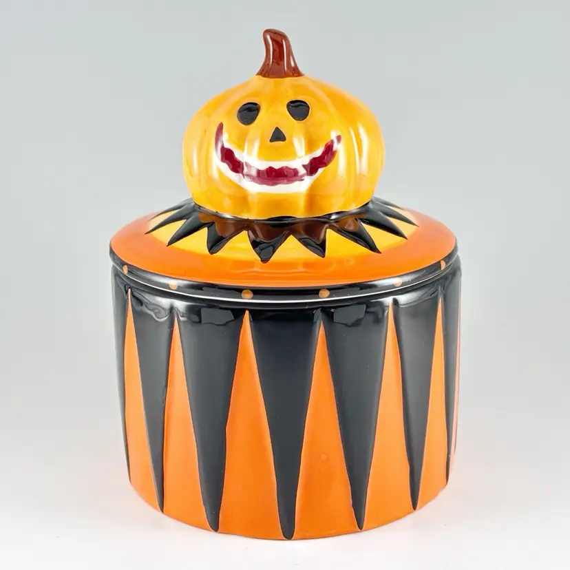Potter’s Studio Halloween Jack o Lantern Pumpkin Candy Canister Jar Sweet Street