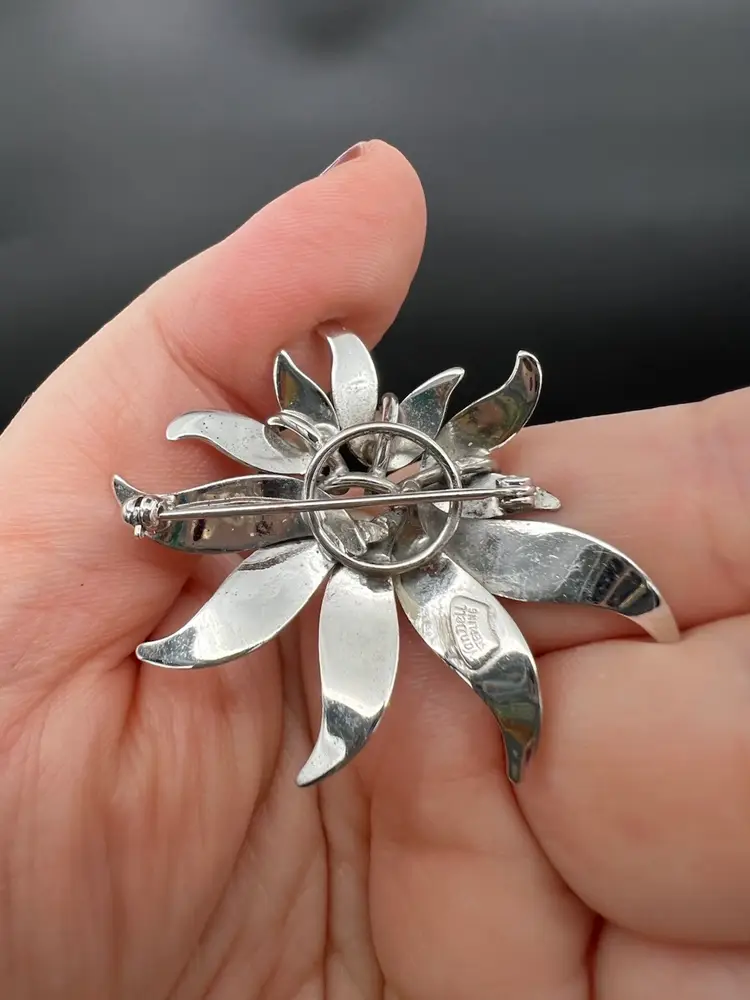 Van Dell Sterling Silver Floral Spray With Cultured Pearls Brooch