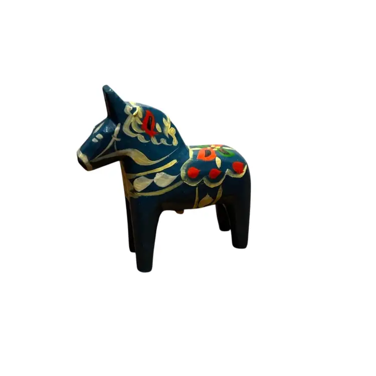 Vintage @3 1/2” Tall Dala Horse Swedish Folk Wooden Horse Olsson Missing Sticker