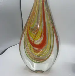 Art glass  Multicolor Rainbow Swirl Teardrop Glass 9.5” Heavy