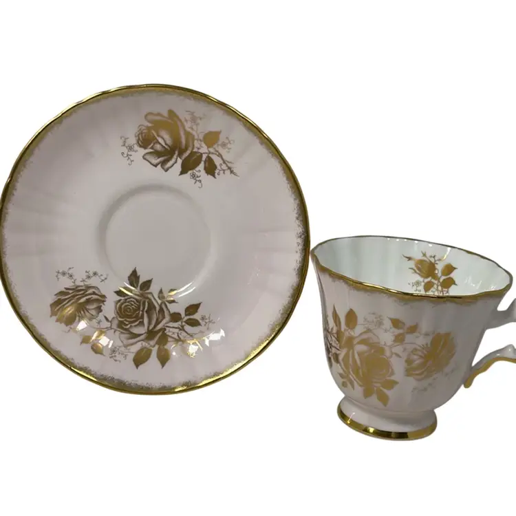 Blush Pink Gold Roses Bone China Teacup & Saucer