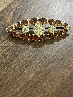Vintage Goldtone Rootbeer & Yellow Faceted Glass Brooch
