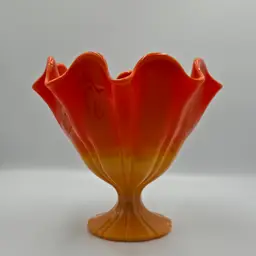 Vintage 1960's L.E. Smith Bittersweet Orange Slag Glass Compote Pedestal Dish