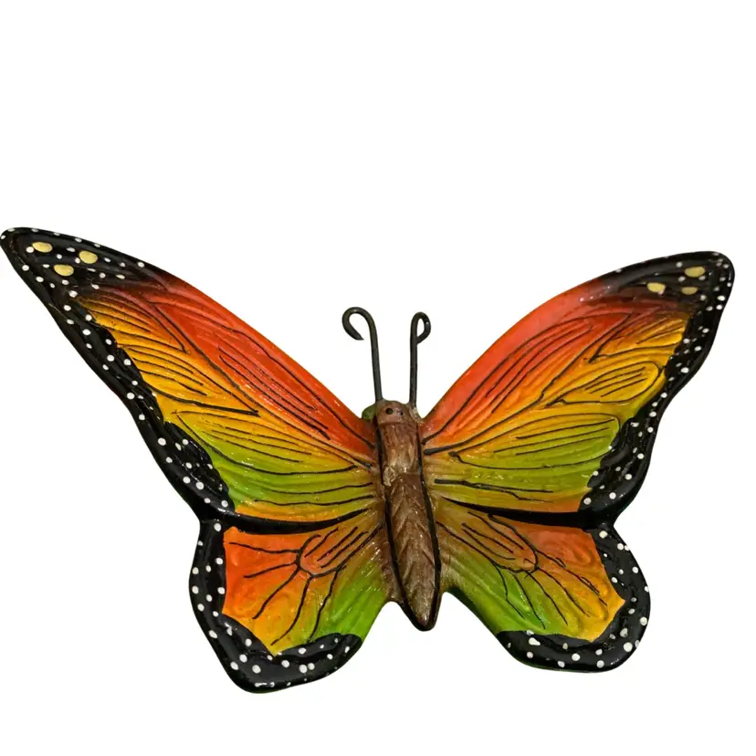 2. Gorgeous Talavera Green And Orange Butterfly 🦋 Shaped Wall Hanging 6.5” Wingspan