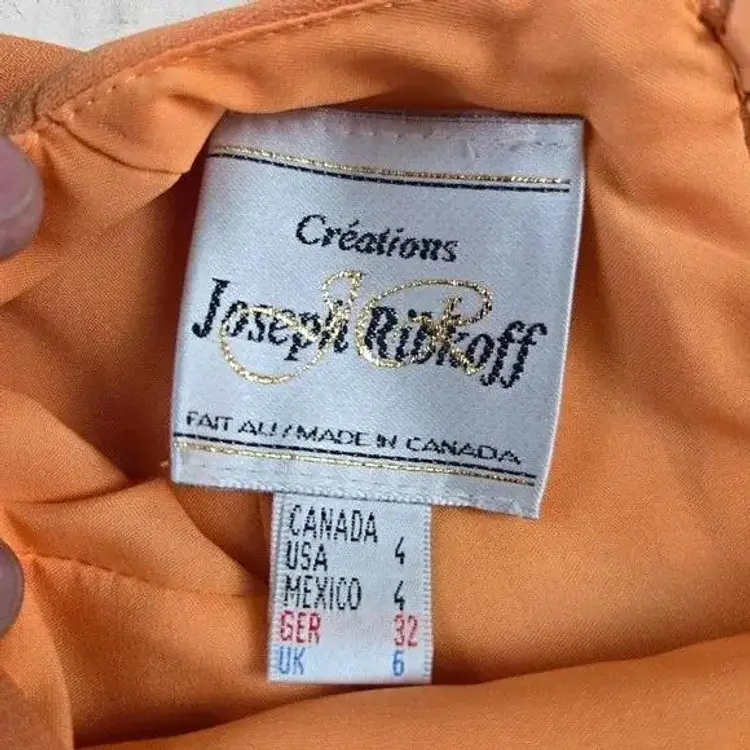 Vintage 70s Orange Mod Joseph Ribkoff Womens Mini Halter Keyhole Dress Size 4