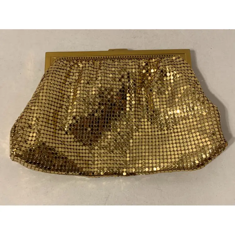 VTG Whiting & Davis 2638 Frame Gold Mesh Evening Bag w Jeweled Clasp