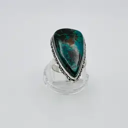 Handcrafted Azurite Ring (size 7.25) in Sterling Silver Finish