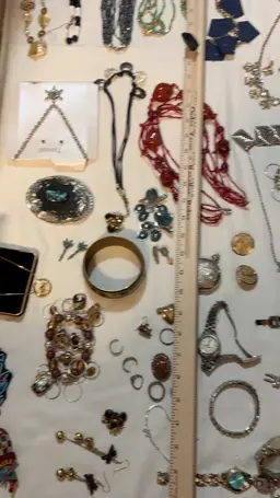 Lot Of 40 Jewelry Pieces. Necklaces. Earrings Watches. Brooches Rings