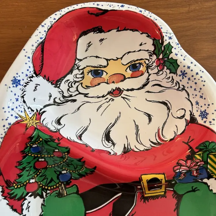 1990s VINTAGE Berman Ind Plastic Christmas santa claus Serving Trays 3 sections