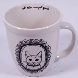 NATURAL LIFE Cats Make Purr-Fect Friends Black White Cat Portrait CERAMIC MUG
