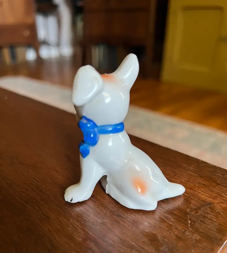 Dog With Bug On Nose Figurine. Occupied Japan