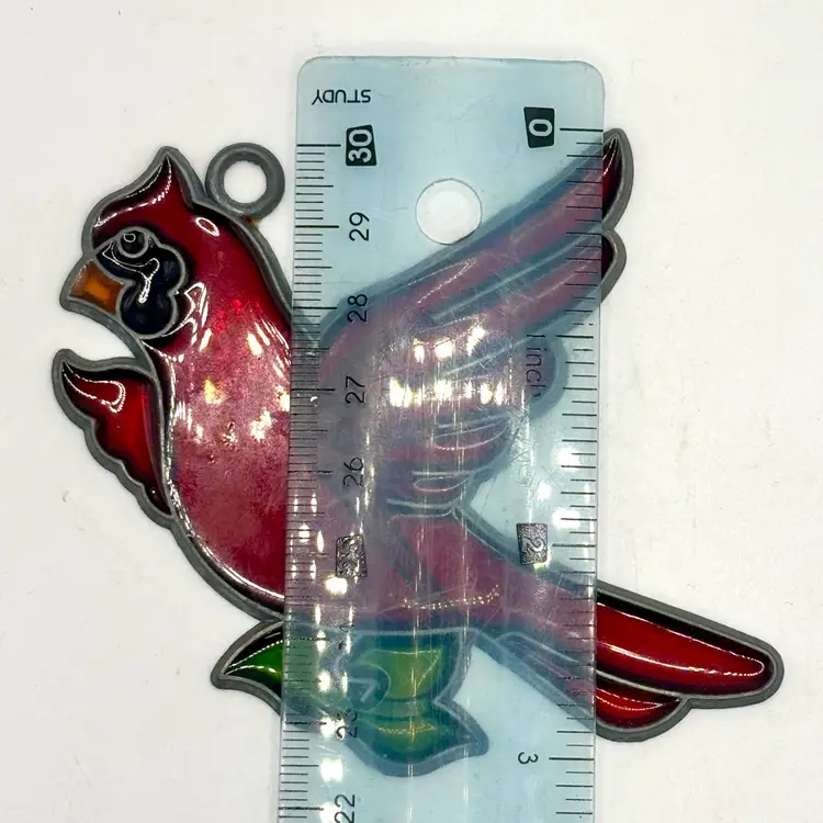 Vintage 1980/90’s Cardinal Bird Stained Glass Suncatcher 3”