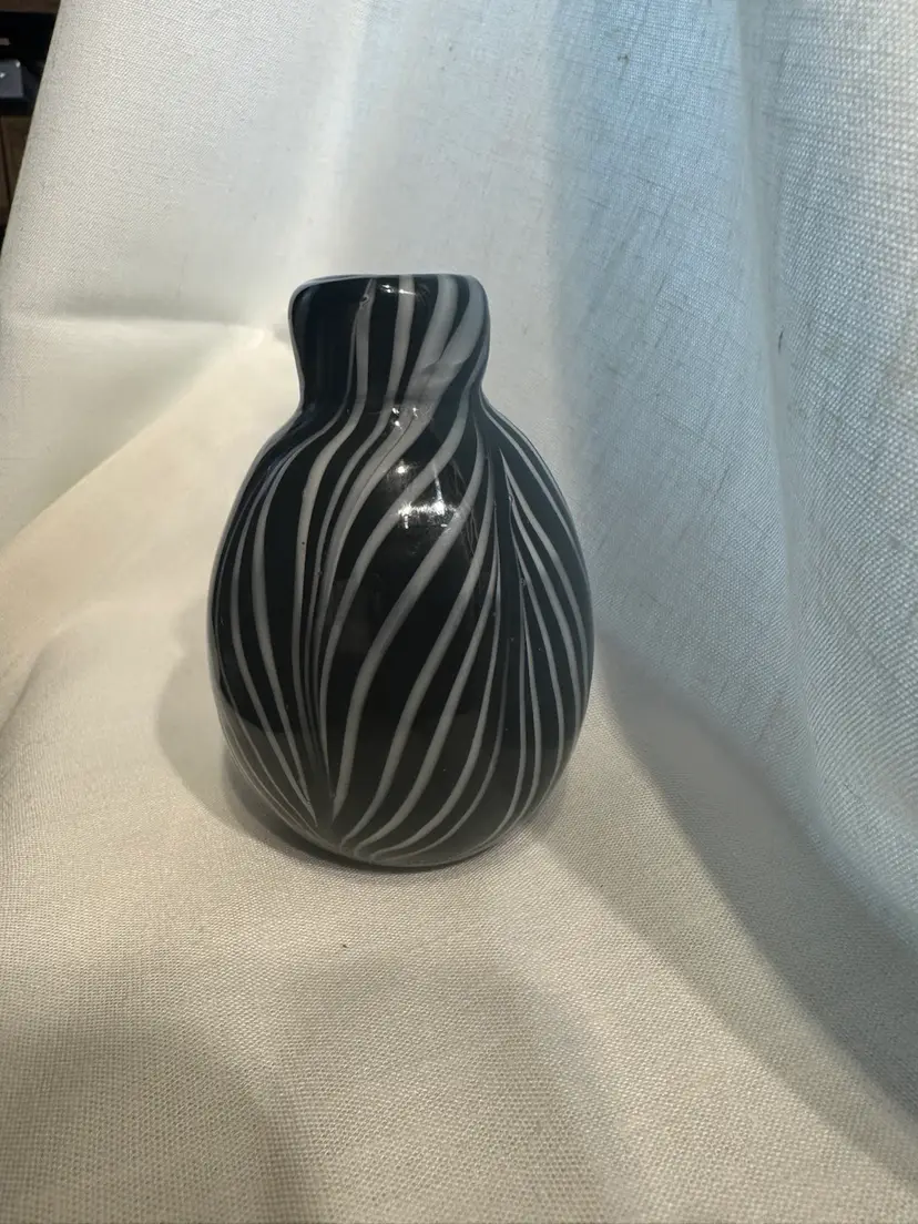 Black and white swirled art glass