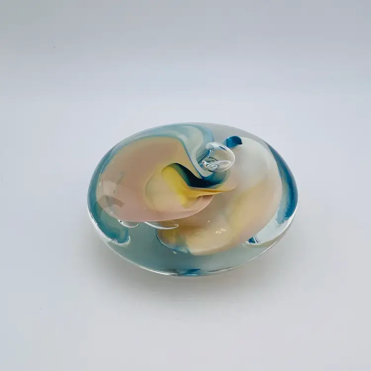 Beautiful Calming Color Swirl Paperweight Signed Jim Karg 1.5”x 3.25”