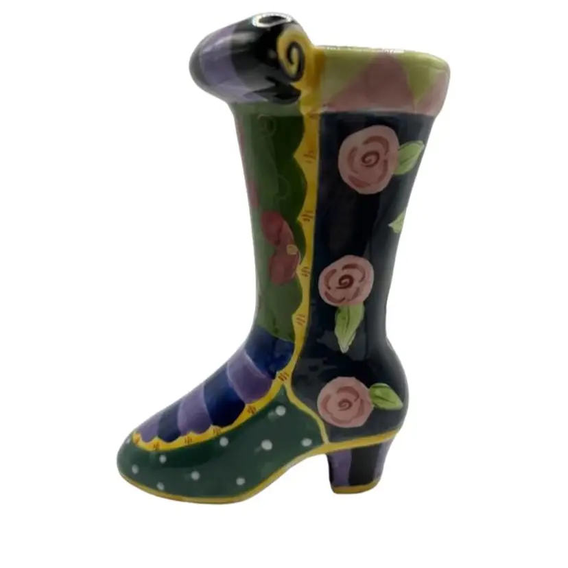 Milson And Louis Hand Painted Porcelain Boot  Vase 7”