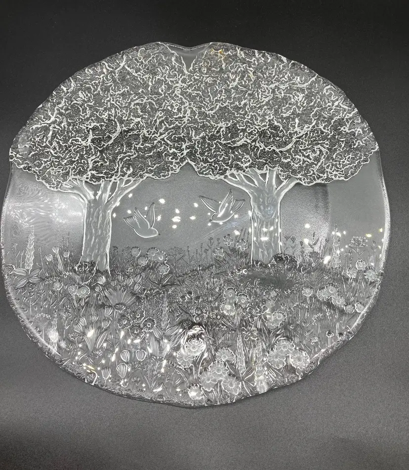 Mikasa "True Love" Birds and Trees Hostess Glass Platter 14 1/2”