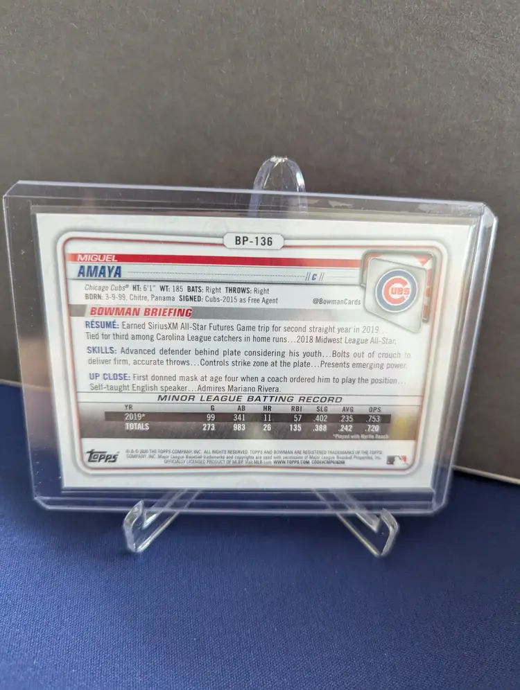 Miguel Amaya	Cubs 2020 Bowman Purple	BP-136	249/250
