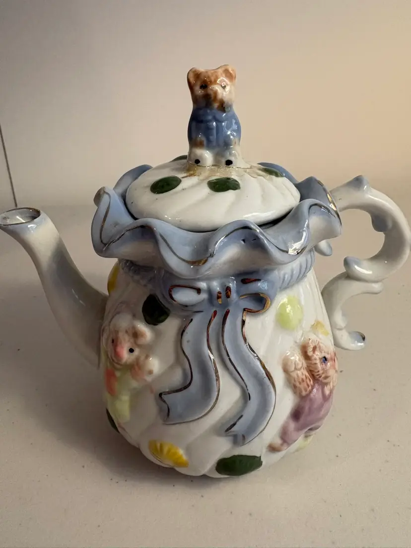 Vintage Dressed Up Teddy Bear Teapot with Lid