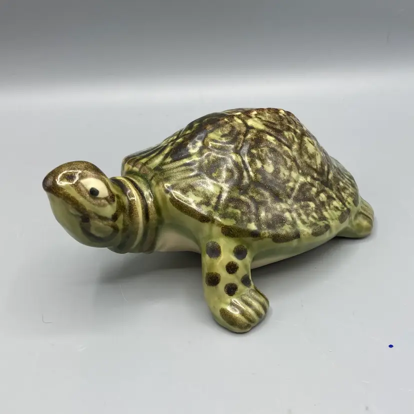 Vintage Brush McCoy Hand Painted Ceramic Green Turtle figurine - 7" long
