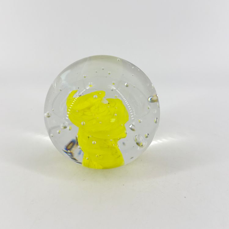 Bright Yellow Polish Art Glass 3" Paperweight Hand Made In Poland
