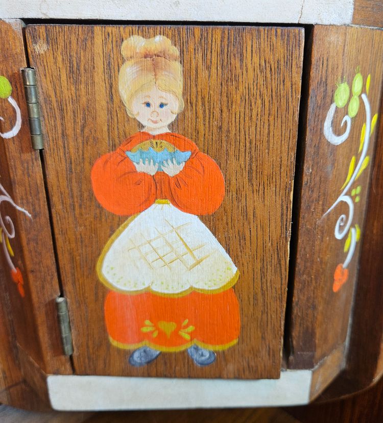 Vintage Wooden Pennsylvania Dutch Handmade Painted Corner Cupboard Wall Hanging