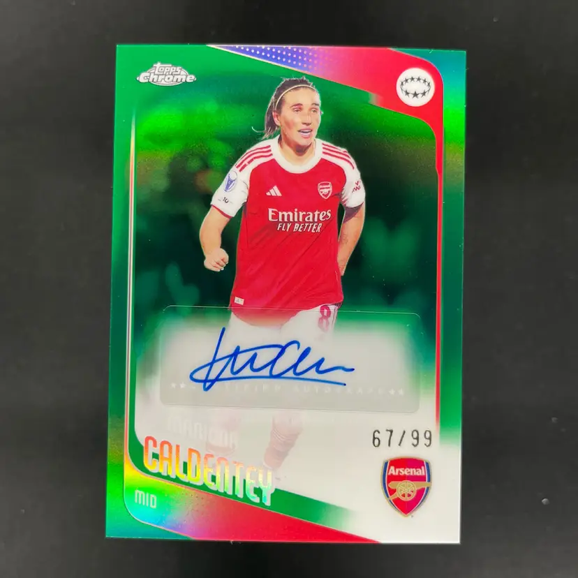 Mariona Caldentey 2025/26 Topps Chrome UWCL Autograph Green /99 Arsenal Soccer Card