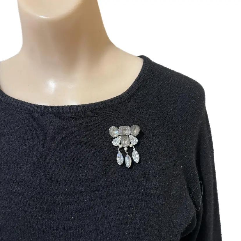 Signed Coro Dangle Rhinestone Brooch Clear Smokey Vintage Glam Bling