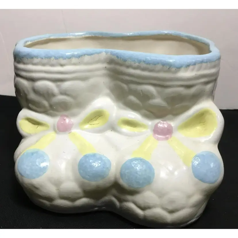 1950s ceramic booties planter, baby supplies holder, vintage