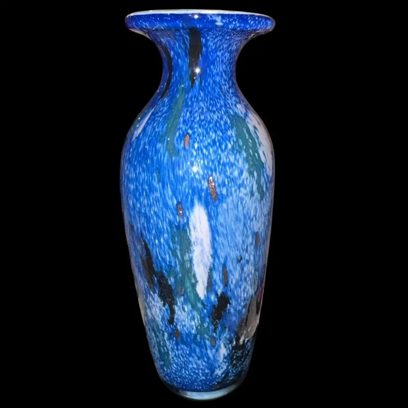 Larhe Murano Vase Blue White With Gold  Accent