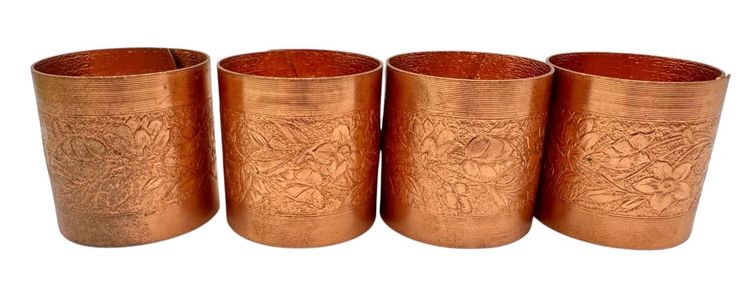 Set of 4 Vintage Coppercraft Guild Copper Etched Floral Design Napkin Rings